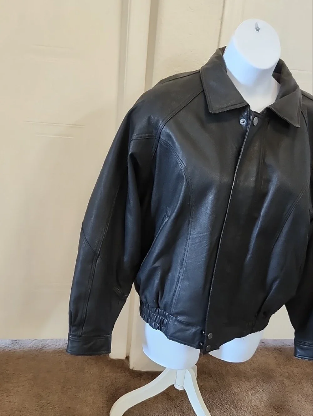 Pierre Cardin Black Leather Bomber Jacket